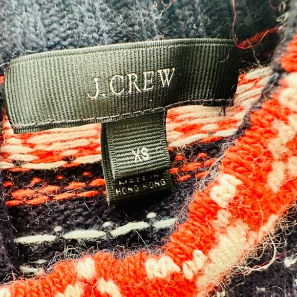 J. Crew Fair Isle Cat & Bird Crewneck Sweater Size XS Navy Orange Wool Fall - Picture 2 of 5